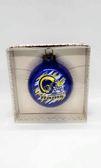 Topperscot NFL St. Louis Rams Topperscot Ornament, blue Christmas ornament featuring the Rams football helmet logo with lightning bolt accents.