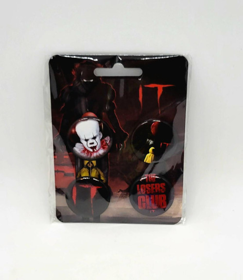 IT 4 Pack Button Set, Halloween themed buttons featuring Pennywise clown and Losers Club characters from Stephen King's IT.