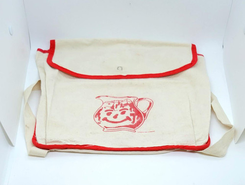 Kool-Aid Promotional Canvas Knap Sack, beige canvas bag with red trim and Kool-Aid logo printed on the front.