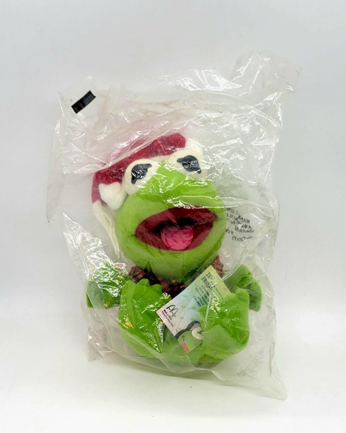 Muppet's McDonald's Happy Meal 1988 Muppet Babies Christmas Kermit Stuffed Animal, toy wrapped in clear plastic.