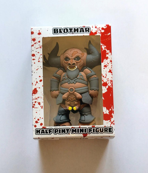 Knuckleheadz Toys GWAR Blothar Half Pint Vinyl Mini Figure, collectible toy in a white box with red splatter design and a clear window revealing the figure inside.