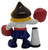 Hershey's 1984 Hershkins Cheerleader PVC Toy Figure, colorful caricature of a cheerleader holding red pom-poms and standing next to a white cone, dressed in a navy skirt, white top, and yellow collar.