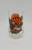 Sears Roebuck 1970’s Sears Roebuck Merry Mushroom 4.75-inch glass, vintage glass featuring colorful mushroom illustrations with green leaves on a clear background.