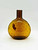 Clevenger Brothers Authentic Hand Made Glass Flask, amber-colored rounded glass bottle with a narrow neck against a white background.