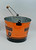 Harley-Davidson Oil Metal Bucket, orange and black branded metal oil bucket with handle for storing motorcycle oil.