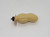 Unknown Vintage Plastic Peanut Candy Container, vintage peanut-shaped plastic candy container in yellow color with a brown screw cap and attached tag.