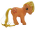 Vintage Hasbro 1983 G1 My Little Pony Earth Ponies Applejack.  Applejack is an orange pony with yellow hair and apples on body. Applejack was made in Hong Kong.