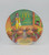 McDonald's 1989 Hamburger University Melamine Plate, vintage illustrated plate featuring Ronald McDonald and Happy Meal mascots with hamburgers, classroom setting, and McDonald's logo.