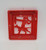 Red plastic box lid that features a Roman Soldier/Spartan/Greek God riding on a dog with his spear and shield up.  The plastic square looks like it is framed and is 3.75 inches x 3.75 inches.