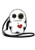 COMECO INC Voodoo Doll Crossbody Bag - White, white voodoo doll-shaped handbag with black stitching, black and beige buttons for eyes, and a red heart emblem, featuring a black strap for shoulder carrying.