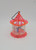 Unknown Vintage Pink Plastic Twinkler Bird Cage Spinner Christmas Ornament, a small pink decorative ornament with a bird cage design and spinning feature, on a white background.