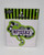 Beetlejuice Decal, removable decorative sticker featuring a black and white striped snake with a skull and a sign reading 'BEETLEJUICE' in purple letters, suitable for smooth surfaces.