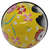 Rounded end of vintage yellow Easter tin with flowers and bird artwork
