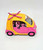 Polly Pocket 2004 Car Hel-Car-Pter-Helicopter Playset, a colorful toy car with a pink and yellow design featuring a helicopter on top and detailed interior visible through the windows.