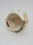 LEFTON Vintage Lefton Santa & Mrs Claus Dual Face Christmas Bell, front view of the hollow ceramic bell showing the interior with a hanging clapper and string, top of the bell featuring Santa and Mrs Claus faces.