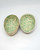 Unknown Vintage Large Paper Mache Rabbit Family Easter Egg Made in Germany, open paper mache egg with intricate green floral interior design.