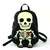 Sleepyville Critters Glow in the Dark Skeleton Backpack, black backpack featuring a large glow-in-the-dark skeleton design with a skull and a red heart on the ribcage.
