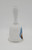 Norman Rockwell Museum 1985 Checking His List Santa Claus Bell, white ceramic bell decorated with a Santa Claus illustration and gold trim.