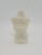 Unknown Vintage Hard Plastic Snowman Figure, a small white plastic snowman with a top hat and wrapped scarf, vintage holiday decoration.