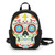 COMECO INC Sugar Skull Head Mini Backpack In Vinyl, colorful decorative skull design on black mini backpack.