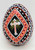 Unknown Pysanka Easter Egg with Christian Cross, intricately decorated with traditional geometric patterns in black, red, white, and yellow colors.