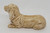 Unknown Vintage Ceramic Basset Hound Laying Down Figurine, made in Japan, beige and brown glazed ceramic dog sculpture
