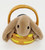 C World Trend, Inc Vintage Bunny in Basket Magnet, plush bunny with floppy ears sitting inside a small woven basket with yellow accents, made in Taiwan.