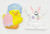 Unknown Vintage Easter Bunny and Easter Chick Magnets, decorated ceramic Easter-themed magnets with bunny and chick designs.