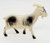 Unknown Vintage Celluloid Billy Goat Toy Figure, made in Japan, portraying a white goat with black patches, detailed textured body, and painted features.