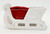 Unknown Vintage Mica Flocked Cardboard Santa Sleigh Made in USA, a vintage white cardboard sleigh with a red velvet interior and mica flocking detail.