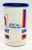 Uni-Mart Whirley Industries Uni-Mart Plastic 32 Ounce Travel Mug, white with blue and orange logo and a blue lid.