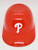 MLB Vintage Philadelphia Phillies Flat Top Plastic Helmet, red and white baseball helmet with the letter 'P' logo in white.