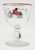Libbey Glass Company Horseless Carriage Packard 1899 Liquor Cocktail Glass, clear vintage glass with red and black horse-drawn carriage illustration.