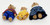 Unknown Vintage Flocked Teddy Bear Family Toy Figures, plush teddy bears dressed in colorful clothing lying on a white background.