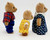 Unknown Vintage Flocked Teddy Bear Family Toy Figures, three plush teddy bears dressed in colorful clothing with different outfits, standing in a row against a white background.