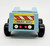 PLAYSKOOL Familiar Places and Friends #470 Rescue Center - Fire Chief Car, vintage blue plastic toy car with black wheels, featuring a colorful rescue squad logo on the front