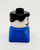Lego Duplo 2x2x2 Male on Blue Base with Black Hair and Mustache Brick Figure, image description.
