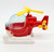 Playmates 1985 Li'l Playmates Airport Play Set - Helicopter, vintage red toy helicopter with yellow blades and clear cockpit, on white background.