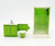 Fisher-Price Doll House Decorator Set #253 Bathroom, miniature bathroom furniture including a green sink cabinet with faucet, a small matching toilet, and a green and white shower enclosure.