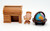 Fisher-Price Doll House Decorator Set #261 Desk Set, miniature desk with drawers, small wooden chair, and globe toy on a white background.