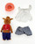 BANDAI Maple Town Story 1986 Wilde Wolf, vintage plush wolf toy dressed in striped pants and red vest, with interchangeable parts and accessories.