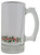 Libbey Glass Company Libbey Christmas Green and Red Holly Beer Mug, clear glass beer mug with Christmas holly and red ribbon design at the base.