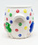 Benjamin & Medwin 2001 M&M Ceramic Utensil Holder, colorful M&M characters and dots on a white ceramic holder for kitchen utensils.