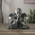 Pacific Giftware Cthulhu Salt and Pepper Shaker Set, unique black and grey octopus and squid themed salt and pepper shakers with glass jars, on wooden surface.
