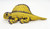 Applause 1992 Dimetrodon Dinosaur Bean Bag Plush, vibrant yellow and purple dinosaur stuffed toy with detailed patterns and textured design.