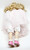Unknown Blonde Curly Hair 18" Porcelain Doll With Pink Dress, doll lying on white surface with curly blonde hair, pink shoes, and a white dress.
