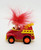 Russ Berrie & Co RUSS SL Red Hair Troll Driving Fire Truck Pull Back Toy, toy fire truck with red and yellow colors and a red-haired troll figurine inside.