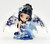 The Hamilton Collection 2019 Perfect Romance Blue Willow Beauty Collection, collectible figurine of a girl with blue and black hair, dragon wings, and a small blue dragon, inspired by traditional Blue Willow porcelain design.