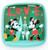 Disney Mickey and Minnie Christmas Themed LOVE Plate, featuring Mickey Mouse and Minnie Mouse holding colorful Christmas lights and standing in front of a decorated Christmas tree with the word LOVE at the top.