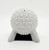 Disney Epcot Salt & Pepper Shakers, Chip on Foot - White ceramic figurine of a chip with character patterned surface, designed as a salt and pepper shaker set on a black stand.